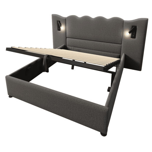 Cama para arrumação de roupa de cama 160x200 cm - com luz de leitura e função de carregamento - com estrado de ripas - Cinzento Cama para arrumação de roupa de cama 160x200 cm - com luz de leitura e função de carregamento - com estrado de ripas - Cinzento