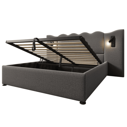 Cama para arrumação de roupa de cama 160x200 cm - com luz de leitura e função de carregamento - com estrado de ripas - Cinzento Cama para arrumação de roupa de cama 160x200 cm - com luz de leitura e função de carregamento - com estrado de ripas - Cinzento