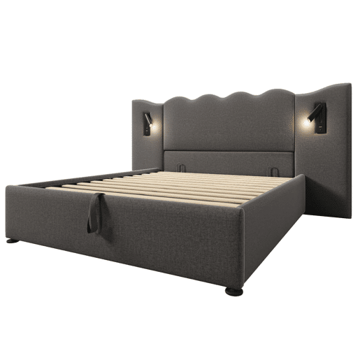 Cama para arrumação de roupa de cama 160x200 cm - com luz de leitura e função de carregamento - com estrado de ripas - Cinzento Cama para arrumação de roupa de cama 160x200 cm - com luz de leitura e função de carregamento - com estrado de ripas - Cinzento