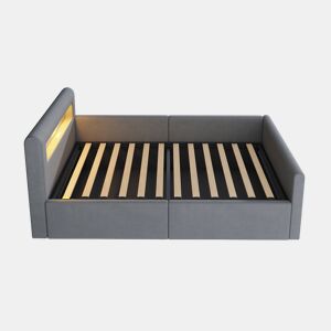 Cama infantil 90x200 cm - Com luz LED, luz noturna, porta USB, com prateleira, com armazenamento hidráulico, cama individual, para meninos e meninas, tecido de veludo - Cinza claro