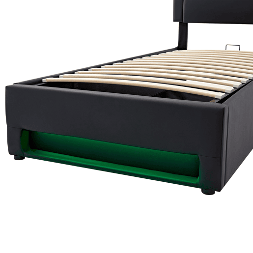 Cama estofada 90x200 - com porta USB, carregamento sem fios e com fios, LED e armazenamento - Preto Cama estofada 90x200 - com porta USB, carregamento sem fios e com fios, LED e armazenamento - Preto