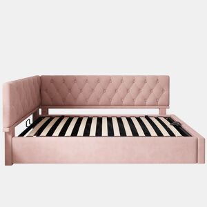 Cama individual 90x200 cm - Sofá-cama com armazenamento hidráulico - Rosa