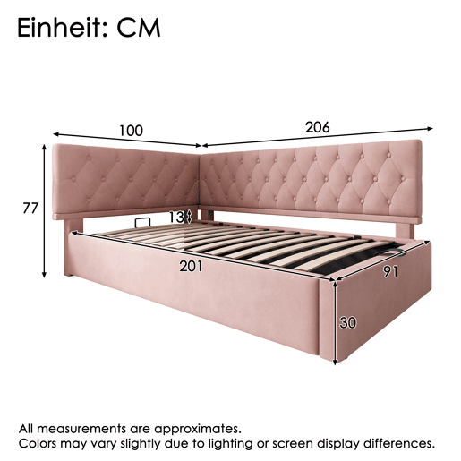 Cama individual 90x200 cm - Sofá-cama com armazenamento hidráulico - Rosa Cama individual 90x200 cm - Sofá-cama com armazenamento hidráulico - Rosa
