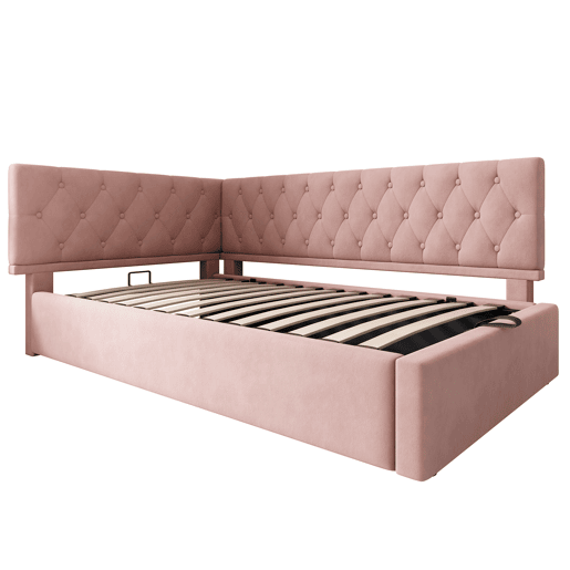 Cama individual 90x200 cm - Sofá-cama com armazenamento hidráulico - Rosa Cama individual 90x200 cm - Sofá-cama com armazenamento hidráulico - Rosa