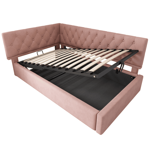 Cama individual 90x200 cm - Sofá-cama com armazenamento hidráulico - Rosa Cama individual 90x200 cm - Sofá-cama com armazenamento hidráulico - Rosa