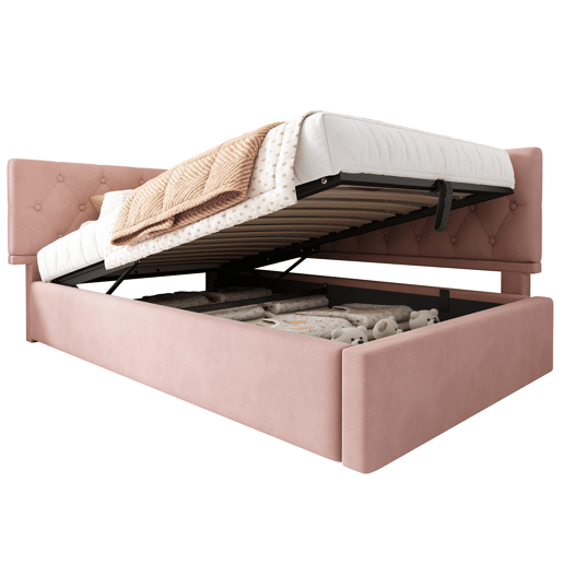 Cama individual 90x200 cm - Sofá-cama com armazenamento hidráulico - Rosa Cama individual 90x200 cm - Sofá-cama com armazenamento hidráulico - Rosa