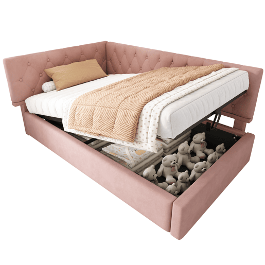 Cama individual 90x200 cm - Sofá-cama com armazenamento hidráulico - Rosa Cama individual 90x200 cm - Sofá-cama com armazenamento hidráulico - Rosa