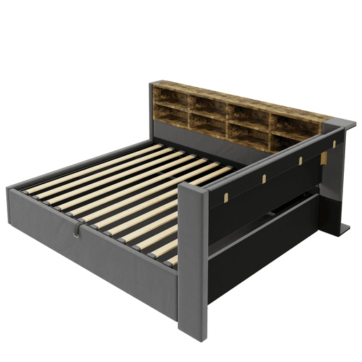 Sofá-cama 140 x 200 cm - Com armazenamento hidráulico, luz noturna, portas USB e Tipo C, com prateleiras e compartimentos, cabeceira acolchoada, multifuncional, veludo - Cinza escuro Sofá-cama 140 x 200 cm - Com armazenamento hidráulico, luz noturna, portas USB e Tipo C, com prateleiras e compartimentos, cabeceira acolchoada, multifuncional, veludo - Cinza escuro