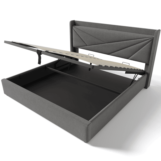 Cama contentora em tecido de linho 140x200 cm - com porta USB e estrado - Cinzento Cama contentora em tecido de linho 140x200 cm - com porta USB e estrado - Cinzento