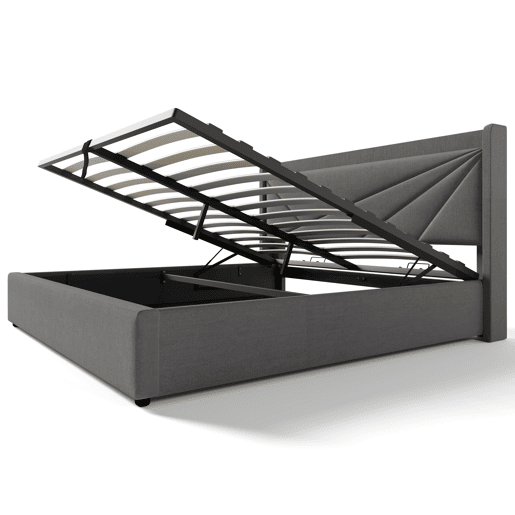 Cama contentora em tecido de linho 140x200 cm - com porta USB e estrado - Cinzento Cama contentora em tecido de linho 140x200 cm - com porta USB e estrado - Cinzento