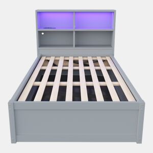 Sofá-cama 90*200 - com várias tomadas, compartimentos de arrumação, luz LED, cama hidráulica, cama individual, multifuncional - Cinza