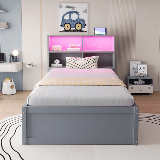 Sofá-cama 90*200 - com várias tomadas, compartimentos de arrumação, luz LED, cama hidráulica, cama individual, multifuncional - Cinza Sofá-cama 90*200 - com várias tomadas, compartimentos de arrumação, luz LED, cama hidráulica, cama individual, multifuncional - Cinza