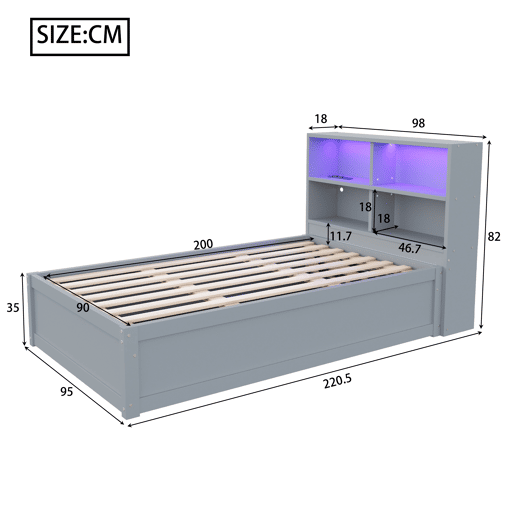 Sofá-cama 90*200 - com várias tomadas, compartimentos de arrumação, luz LED, cama hidráulica, cama individual, multifuncional - Cinza Sofá-cama 90*200 - com várias tomadas, compartimentos de arrumação, luz LED, cama hidráulica, cama individual, multifuncional - Cinza
