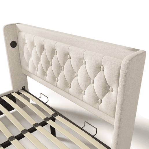 Cama de casal estofada 140*200 cm - armazenamento hidráulico, cabeceira acolchoada com USB e LED em 3 lados - Bege Cama de casal estofada 140*200 cm - armazenamento hidráulico, cabeceira acolchoada com USB e LED em 3 lados - Bege