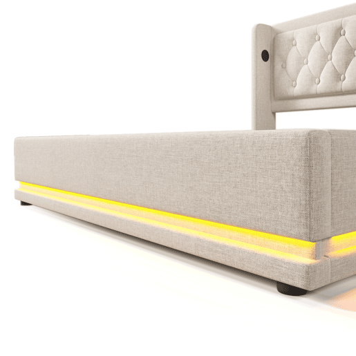 Cama de casal estofada 140*200 cm - armazenamento hidráulico, cabeceira acolchoada com USB e LED em 3 lados - Bege Cama de casal estofada 140*200 cm - armazenamento hidráulico, cabeceira acolchoada com USB e LED em 3 lados - Bege