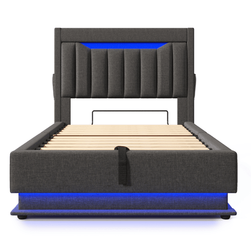 Cama estofada 90x200 cm - Cabeceira com arrumação, portas USB e Tipo-C, iluminação LED, arrumação hidráulica - Cinza Cama estofada 90x200 cm - Cabeceira com arrumação, portas USB e Tipo-C, iluminação LED, arrumação hidráulica - Cinza