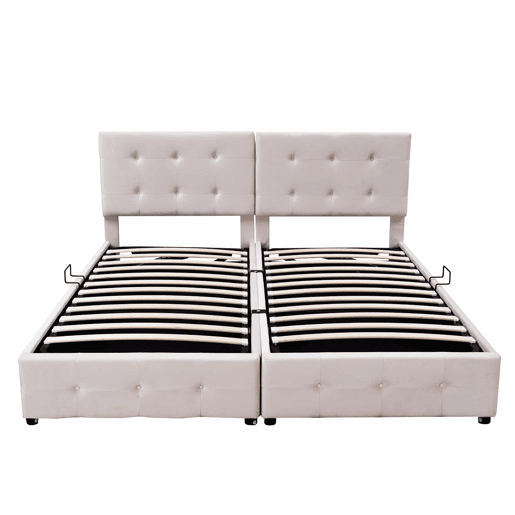 Cama contentora estofada 180x200cm em veludo - convertível em 2 camas individuais - Bege Cama contentora estofada 180x200cm em veludo - convertível em 2 camas individuais - Bege