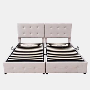 Cama contentora estofada 180x200cm em veludo - convertível em 2 camas individuais - Bege