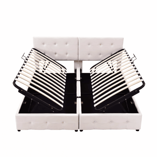 Cama contentora estofada 180x200cm em veludo - convertível em 2 camas individuais - Bege Cama contentora estofada 180x200cm em veludo - convertível em 2 camas individuais - Bege