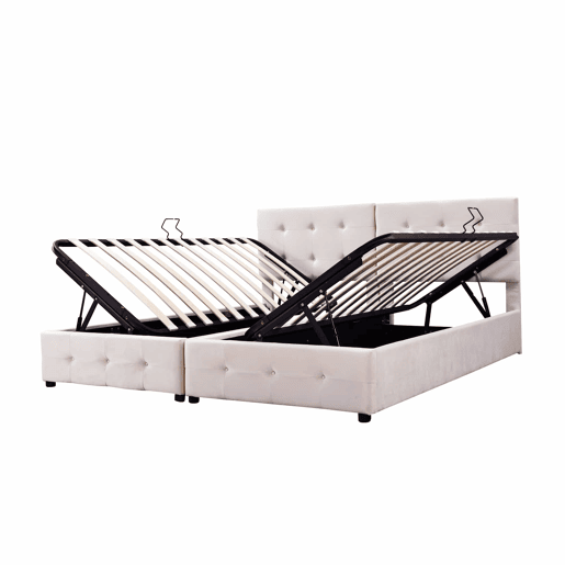 Cama contentora estofada 180x200cm em veludo - convertível em 2 camas individuais - Bege Cama contentora estofada 180x200cm em veludo - convertível em 2 camas individuais - Bege