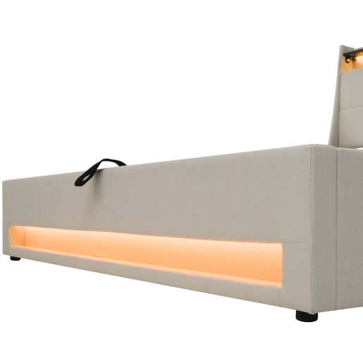 Cama para arrumação de roupa de cama 140x200 cm com LED e portas USB - estrado - bege Cama para arrumação de roupa de cama 140x200 cm com LED e portas USB - estrado - bege