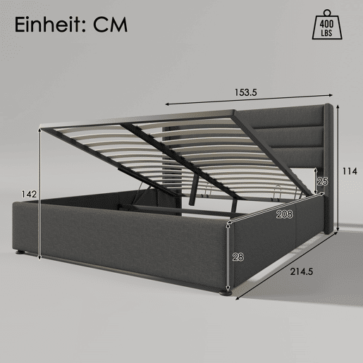 Cama de casal hidráulica 140x200 - estofada, com colchão e estrado de madeira e metal - Cinza Cama de casal hidráulica 140x200 - estofada, com colchão e estrado de madeira e metal - Cinza