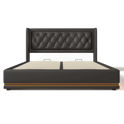 Cama estofada 140*200 cm - Material PU, cama com arrumação hidráulica, cabeceira acolchoada com carregador USB Tipo-C, função LED em 3 lados - Preto Cama estofada 140*200 cm - Material PU, cama com arrumação hidráulica, cabeceira acolchoada com carregador USB Tipo-C, função LED em 3 lados - Preto