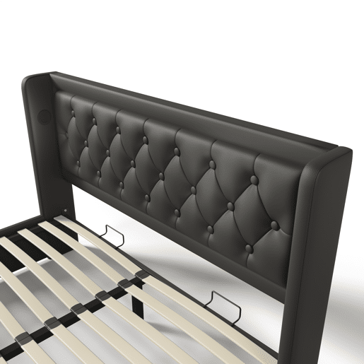 Cama estofada 140*200 cm - Material PU, cama com arrumação hidráulica, cabeceira acolchoada com carregador USB Tipo-C, função LED em 3 lados - Preto Cama estofada 140*200 cm - Material PU, cama com arrumação hidráulica, cabeceira acolchoada com carregador USB Tipo-C, função LED em 3 lados - Preto