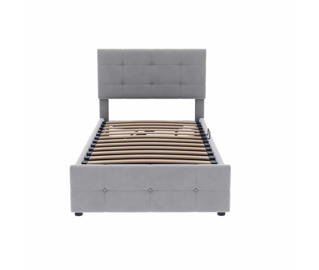 Cama contenedor acolchada 90x200cm en terciopelo - gris