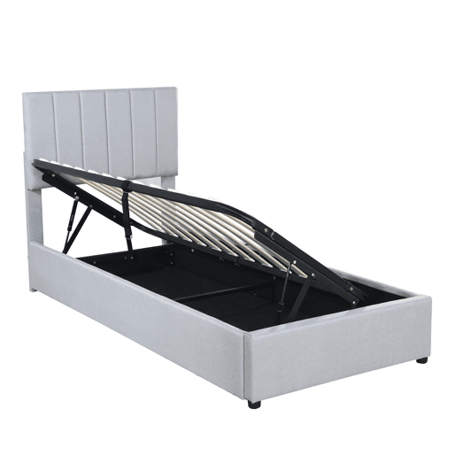 Cama estofada em linho com arrumação - 90x200 cm - Cinzento