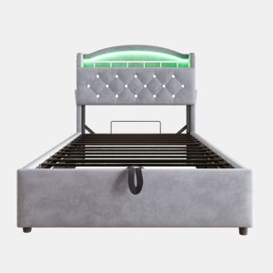 Cama infantil 90x200 - Cama multifuncional com arrumação, LED e USB - Cinza