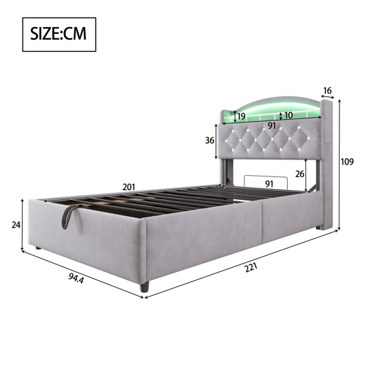Cama infantil 90x200 - Cama multifuncional com arrumação, LED e USB - Cinza Cama infantil 90x200 - Cama multifuncional com arrumação, LED e USB - Cinza