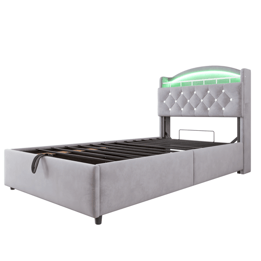 Cama infantil 90x200 - Cama multifuncional com arrumação, LED e USB - Cinza Cama infantil 90x200 - Cama multifuncional com arrumação, LED e USB - Cinza