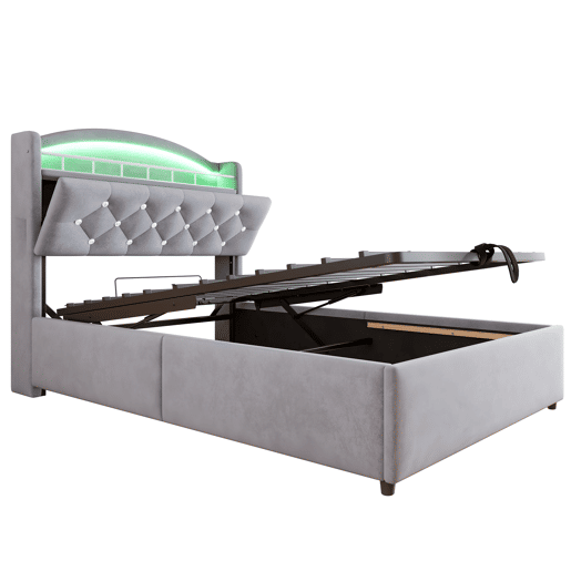 Cama infantil 90x200 - Cama multifuncional com arrumação, LED e USB - Cinza Cama infantil 90x200 - Cama multifuncional com arrumação, LED e USB - Cinza