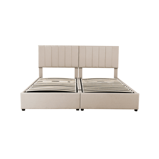 Cama Canapé estofada em tecido de linho - 180x200cm - convertível em 2 camas individuais - Bege