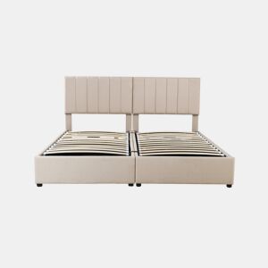 Cama Canapé estofada em tecido de linho - 180x200cm - convertível em 2 camas individuais - Bege