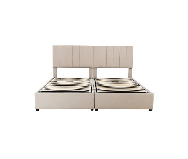 Cama canapé tapizada en tejido de lino - 180x200cm - convertible en 2 camas individuales - beige