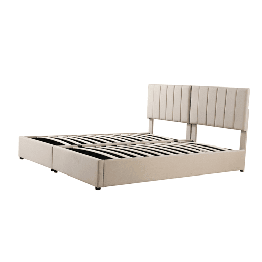 Cama Canapé estofada em tecido de linho - 180x200cm - convertível em 2 camas individuais - Bege