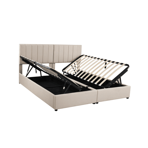 Cama Canapé estofada em tecido de linho - 180x200cm - convertível em 2 camas individuais - Bege