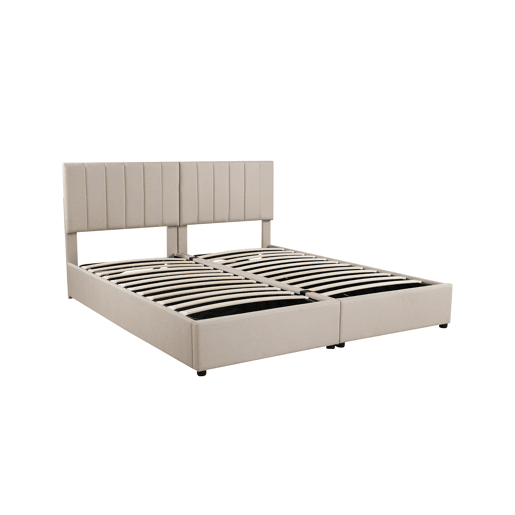 Cama Canapé estofada em tecido de linho - 180x200cm - convertível em 2 camas individuais - Bege