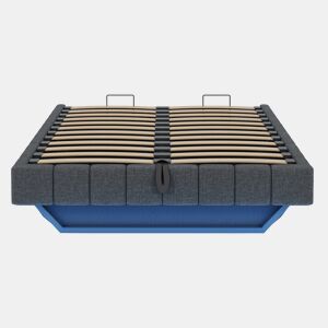 Cama estofada 140x200 cm - Estrutura flutuante hidráulica com arrumação, cama multifuncional sem cabeceira com luz LED - Cinza