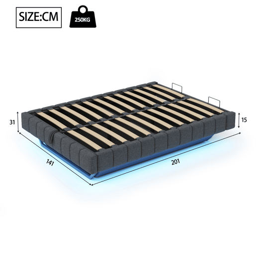 Cama estofada 140x200 cm - Estrutura flutuante hidráulica com arrumação, cama multifuncional sem cabeceira com luz LED - Cinza Cama estofada 140x200 cm - Estrutura flutuante hidráulica com arrumação, cama multifuncional sem cabeceira com luz LED - Cinza