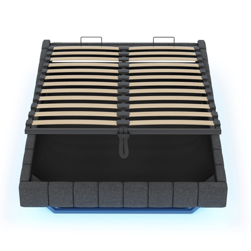 Cama estofada 140x200 cm - Estrutura flutuante hidráulica com arrumação, cama multifuncional sem cabeceira com luz LED - Cinza Cama estofada 140x200 cm - Estrutura flutuante hidráulica com arrumação, cama multifuncional sem cabeceira com luz LED - Cinza