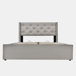 Cama de casal hidráulica 140x200 - com estrado de metal e arrumação - Cinza claro