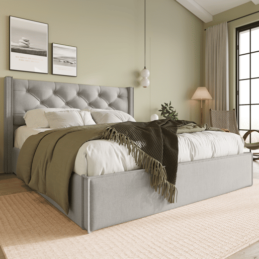 Cama de casal hidráulica 140x200 - com estrado de metal e arrumação - Cinza claro Cama de casal hidráulica 140x200 - com estrado de metal e arrumação - Cinza claro