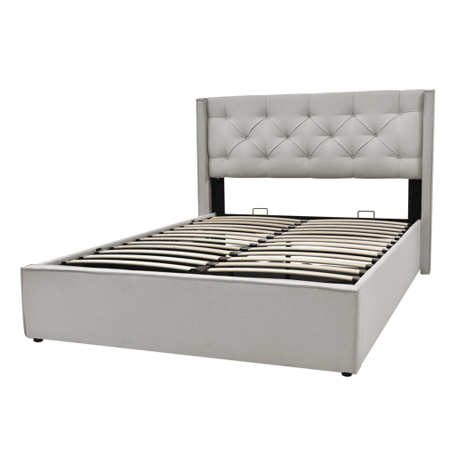 Cama de casal hidráulica 140x200 - com estrado de metal e arrumação - Cinza claro Cama de casal hidráulica 140x200 - com estrado de metal e arrumação - Cinza claro
