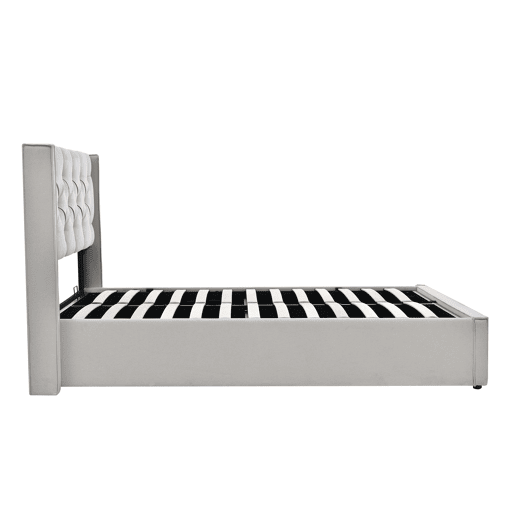 Cama de casal hidráulica 140x200 - com estrado de metal e arrumação - Cinza claro Cama de casal hidráulica 140x200 - com estrado de metal e arrumação - Cinza claro