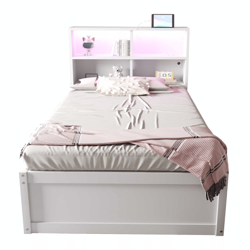 Sofá-cama 90*200 - Com várias tomadas, vários compartimentos de arrumação, faixa de luz, cama hidráulica, cama de madeira maciça, cama individual, cama multifuncional de madeira - Branco Sofá-cama 90*200 - Com várias tomadas, vários compartimentos de arrumação, faixa de luz, cama hidráulica, cama de madeira maciça, cama individual, cama multifuncional de madeira - Branco