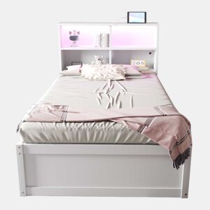 Sofá-cama 90*200 - Com várias tomadas, vários compartimentos de arrumação, faixa de luz, cama hidráulica, cama de madeira maciça, cama individual, cama multifuncional de madeira - Branco