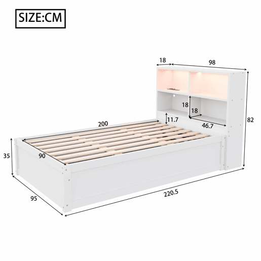 Sofá-cama 90*200 - Com várias tomadas, vários compartimentos de arrumação, faixa de luz, cama hidráulica, cama de madeira maciça, cama individual, cama multifuncional de madeira - Branco Sofá-cama 90*200 - Com várias tomadas, vários compartimentos de arrumação, faixa de luz, cama hidráulica, cama de madeira maciça, cama individual, cama multifuncional de madeira - Branco